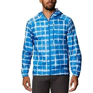 COLUMBIA Flash Forward Windbreaker Jacket sz L‎ Medium Blue White Panel Print